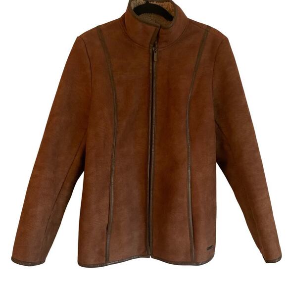 Vintage Esprit Brown Faux Suede Shearling Coat Size M 90's Classic Traditional - Picture 2 of 12